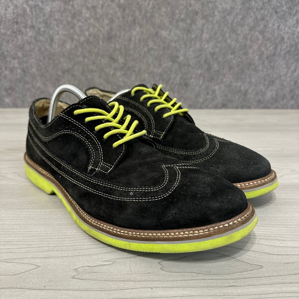 1901 Wingtip Oxford Mens 12 Black Neon Yellow Suede Derby Dress Shoes M20411‎
